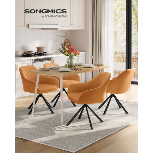 Chaises Salle À Manger, Lot De 4, Fauteuils Pivotants, Velours, Rembourrées Avec Accoudoirs, Charge 120 Kg, Pieds Acier, Pour Salle À Manger, Cuisine, Marron Caramel Et Noir D'encre