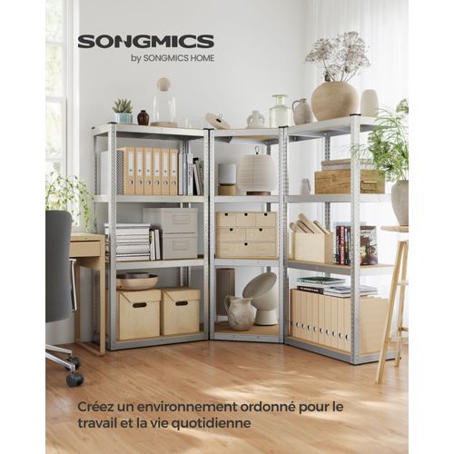 Ensemble D¿Étagères D¿Angle À 4 Niveaux, Étagères De Rangement En Acier, Charge Lourde, Garage, Entrepôt, Capacité De Charge 1500 Kg, Argent Et Beige Naturel
