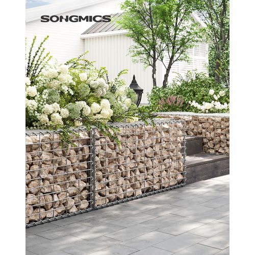 Gabion Pour Pierre, Cage En Métal, Panier À Pierre, Maille 5 X 10 Cm, Galvanisé, Mur, Paterre, Décoration De Jardin, 100 X 50 X 50 Cm, Lot De 5, Argent