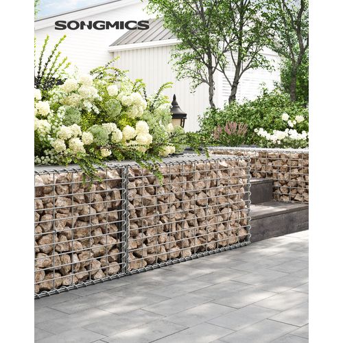Gabion Pour Pierre, Cage En Métal, Panier À Pierre, Maille 5 X 10 Cm, Galvanisé, Mur, Paterre, Décoration De Jardin, 100 X 50 X 30 Cm, Lot De 5, Argent