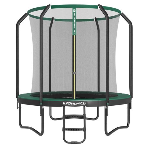 Trampoline Extérieur Enfant Diamètre 244 Cm, Filet De Protection, Poteau Droit De 180 Cm De Haut, Coussin De Sécurité, Échelle, Cadre En Acier, Noir Et Vert