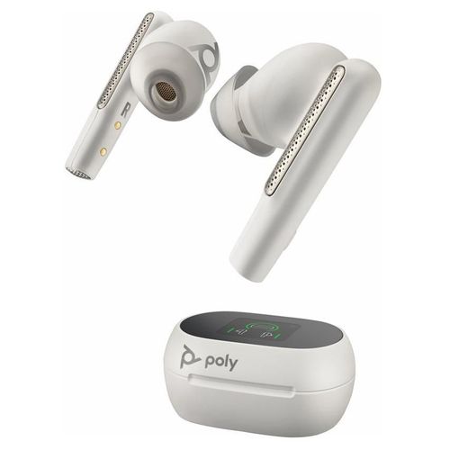 Poly Voyager Free 60+ UC - Écouteurs sans fil avec micro - intra-auriculaire - Bluetooth - Suppresseur de bruit actif - USB-A via adaptateur Bluetooth - blanc sable - Certifié pour Microsoft...