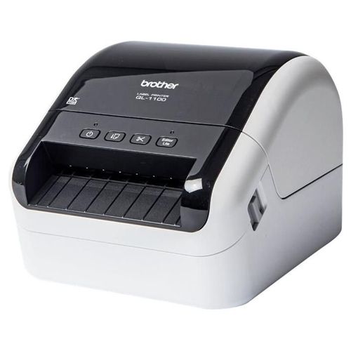 Brother QL-1100c - Imprimante d'étiquettes - thermique direct - Rouleau (10,36 cm) - 300 x 300 ppp - jusqu'à 110 mm/sec - USB 2.0 - outil de coupe - noir brillant, blanc