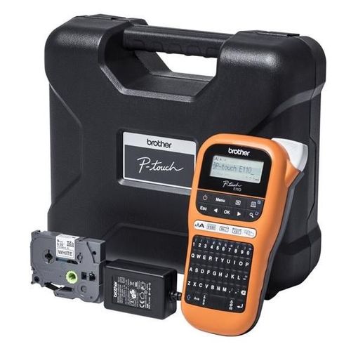 Brother P-Touch PT-E110VP - Étiqueteuse - Noir et blanc - transfert thermique - Rouleau (1,2 cm) - 180 dpi - jusqu'à 20 mm/sec - outil de coupe - impression par 2 lignes - noir, orange