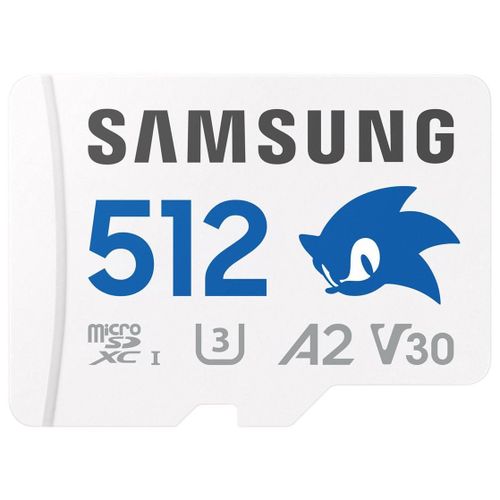 Samsung PRO Plus MB-MD512SA - Sonic the Hedgehog carte mémoire flash (adaptateur microSDXC vers SD inclus(e)) - 512 Go - A2 / Video Class V30 / UHS-I U3 - microSDXC UHS-I - blanc