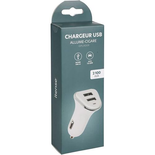 Kyaoayo-Chargeur Rapide Allume-Cigare - Double Entrée Usb - Mini Usb 12v X2, 2100 Ma - Permet De Recharger 2 Appareils Simultanément En Utilisant La Pr Allume Cigare - Puissance 10.5w