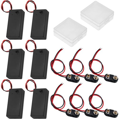 KYAOAYO-6Pcs 9V Boite De Stockage Boite De Batterie On/Off Switch Avec Casquette, Lot De 6 9V Connecteur De Batterie Câble Support De Batterie Clip Snap Sur Connecteur Câble Lead, I Type
