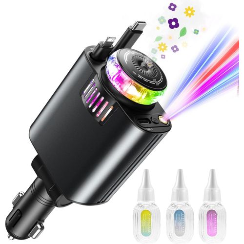 Kyaoayo-Allume-Cigare Avec Diffuseur D'arômes, Projecteur De Ciel Étoilé, Accessoire De Voiture Rapide, Usb-C Rétractable, Chargeur De Voiture, Adaptateur De Téléphone Avec Câble, Compatible Avec Iph