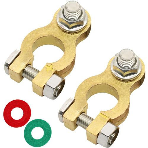 Kyaoayo-2 Pcs Bornes Connecteurs De Batterie, Cosses De Batterie M8 Boulons Bornes, 12v/24v Bornes De Batterie Heavy Duty Épaissi Bronze Pur, Avec Tampon Anti-Corrosion Pour Auto Bateau Moto
