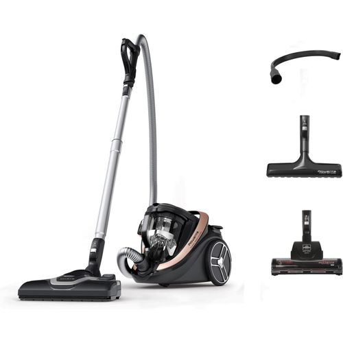KYAOAYO-Silence Force Cyclonic Effitech Aspirateur Sans Sac, 59 Db(A), Basse Consommation, 900 W , Haute Filtration, Fabriqué En France Ro7954Ea, Noir/Or Rose