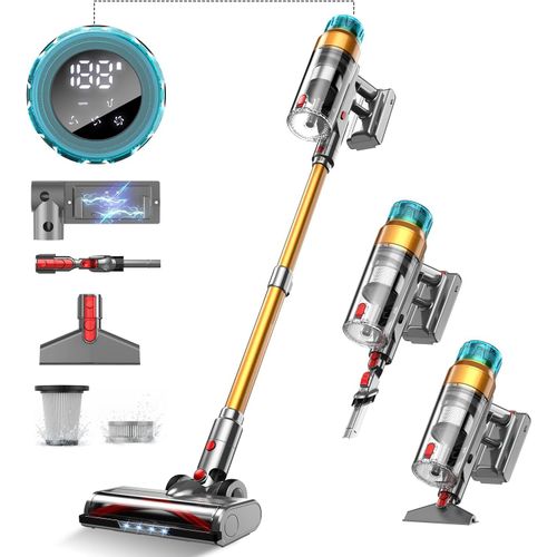 Kyaoayo-55kpa/600w Aspirateur Balai Sans Fil, 55 Minutes Autonomie Aspirateur Sans Fil Puissant Avec Recharge Murale Écran Intelligent, Aspirateur Balai Puissant Pour Les Poils D'animaux/Tapis/Sols D