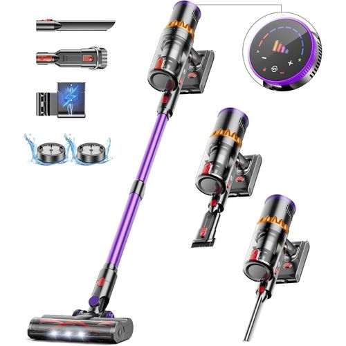 Kyaoayo-550w/45000pa Aspirateur Balai Sans Fil, 70 Mins Aspirateur Sans Fil Puissant Avec Led Écran Tactile Et Anti-Emmêlement, 1,5l Aspirateur Balai Pour Les Poils D'animaux/Tapis/Sols Durs