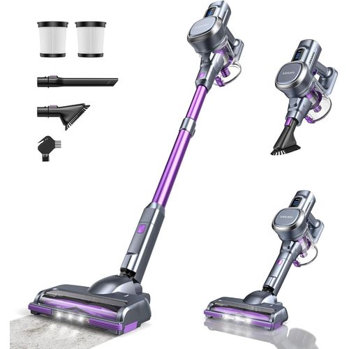 KYAOAYO-Aspirateur Balai Sans Fil Puissant ¿ Autonomie De 50 Minutes, Anti-Emmêlement, 2 Filtres, Parfait Pour Sols Durs, Tapis Et Poils D'Animaux (Violet)