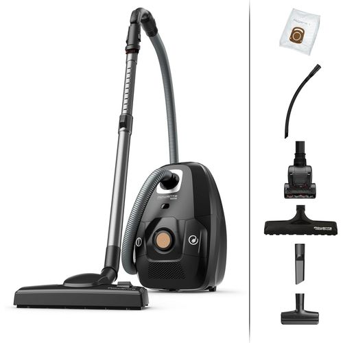 KYAOAYO-Aspirateur Avec Sac, Moteur Basse Consommation, Haute Filtration, Ultrasilencieux, Eco Responsable, Nombreux Accessoires, Fabriqué En France, Green Force Effitech, Noir/Liège Ro6189Ea