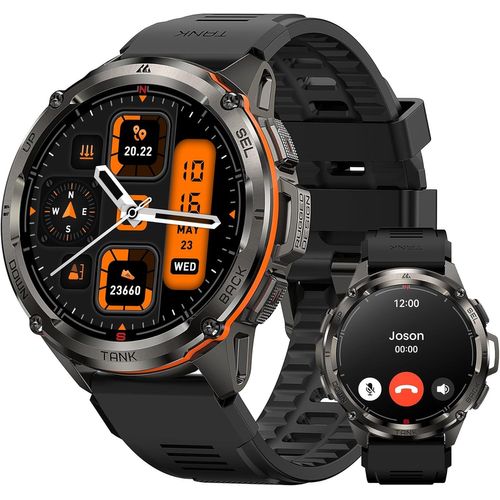 Kyaoayo-Tank T3 Ultra Montre Connectée Homme Gps- 480mah Batterie De Grande Capacité 50m Étanche, Boussole Altimètre Appel 1.43"" Amoled Toujour Activé, Smartwatch Acier Inoxydable Fréquence Cardiaque