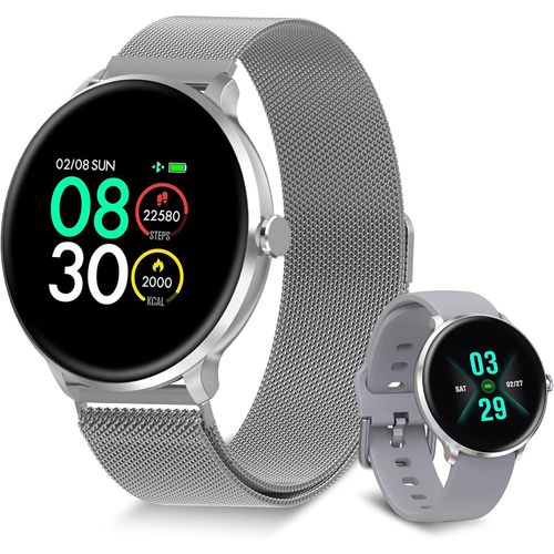 Kyaoayo-Montre Connectée Femme Automatic 7/24 Cardiofréquencemètre, Météo, Oxygène Sanguin, Diy Watchface, Tracker Du Sommeil Ip68 Étanche, Battery Plus Puissant¿Argent¿