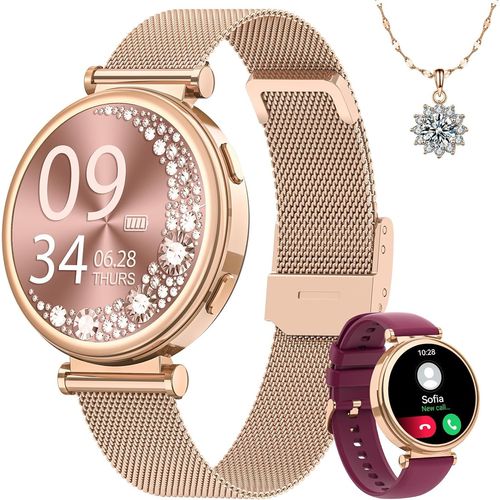 Kyaoayo-Montre Connectée Femme, 1.27"" Hd Smartwatch Avec Appel, Santé Au Féminin, 120+ Sports, 24h Fréquence Cardiaque, Sommeil, Spo2, Ip68 Podomètre Ie Fitness Tracker Pour Ios Android Or Rose