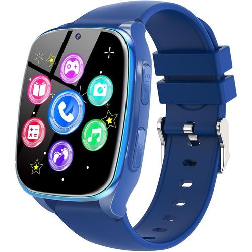 Kyaoayo-Montre Connectée Enfant - Smartwatch Telephone Garçon Fille Avec Appel Sos Jeux Podometre Appareil Photo Musique Reveil Livres Audio, Smart Watch Intelligente Pour Enfants 3-12 Ans (Bleu Mari