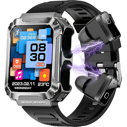 Kyaoayo-Montre Intelligente Avec Écouteurs Bluetooth, Montre De Suivi D'activité, Montre De Sport Étanche Avec Moniteur De Sport À Oxygène Sanguin (T93-Argent)