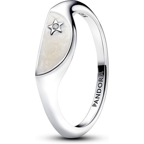 Kyaoayo-Me Bague Chevalière En Argent Sterling Avec Zircones Cubiques Transparentes Et Émail Blanc Scintillant