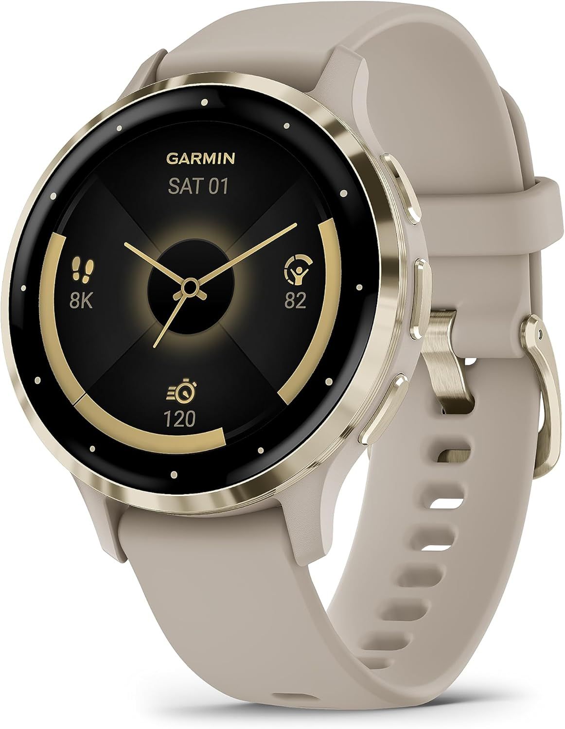 Kyaoayo-Venu 3s - Montre Connectée Gps Sport Et Santé - Soft Gold Avec Bracelet Lin, 41