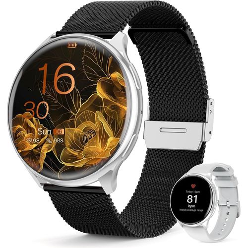 Kyaoayo-Montre Femme Avec Appel Bluetooth 5.2¿1.39" Hd Smartwatch 120+ Modes Sportifs/Spo2/Cycle Menstruel/Sommeil/Fréquence Cardiaque/Ip67 /Fitness Podomètre/Montre Ios Android Or Argent