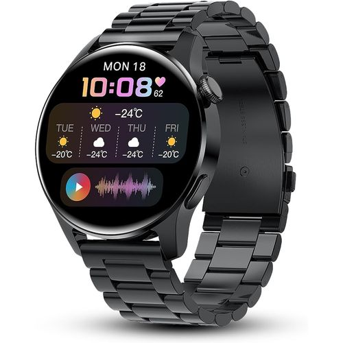 Kyaoayo-Modern Smartwatch 1.30 Pouces Hd Screen Call/Mes Reminder Bluetooth Watch Hommes Outdoor Sport Fitness Tracker Hommes Noir Acier Inoxydable Android Ios Smartwatch