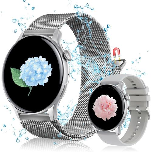 Kyaoayo-Montre Connectée Femme Homme(1,43"" Amoled-Display, 2 Bracelets De Montre, Étanche Ip68) Numérotation Fonction D'appel Montre Sport, App Notification, Spo2, Heart Rate For Ios Android Argent