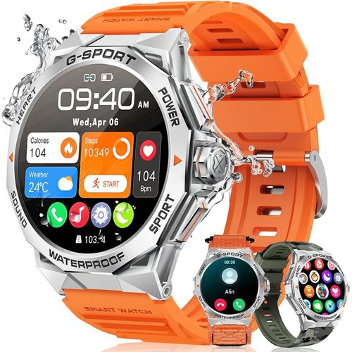 Kyaoayo-Montre Connectée Homme Sport Etanche Montres Intelligente Appel Bluetooth - Fitness Podometre Smartwatch Orange Compatible Android Ios