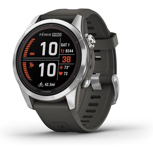 Kyaoayo-F¿Nix 7s Pro, Solar - Montre Gps Multisports Connectée ¿ Silver Avec Bracelet Gris ¿ Boîtier 42 Mm