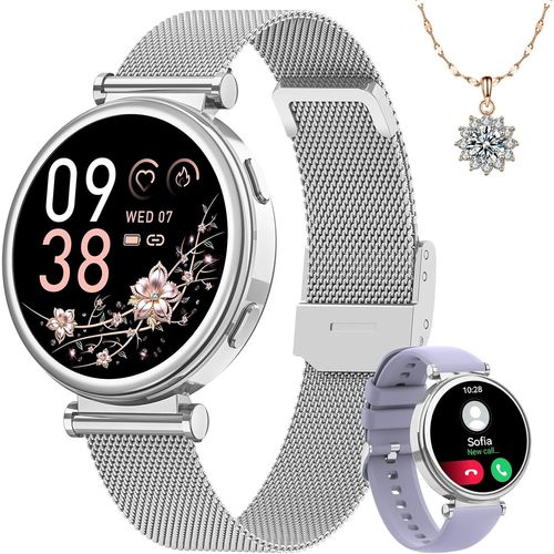 Kyaoayo-Montre Connectée Femme, 1.27"" Hd Smartwatch Avec Appel, Santé Au Féminin, 24h Fréquence Cardiaque, Sommeil, Spo2, 120+ Sport, Ip68 Podomètre Ie Fitness Tracker Ios Android Argent Cadeau