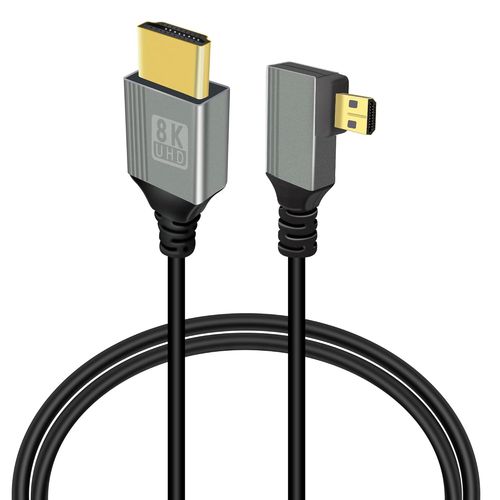 KYAOAYO-Câble Micro Hdmi Vers Hdmi 8K, 2.1 Micro Hdmi Mâle Vers Hdmi Mâle Converter 90° Degrés, Supporte 8K@60Hz 3D Compatible Avec Gopro, Appareils Photo Numériques(Right Angle Micro Hdmi 1M)