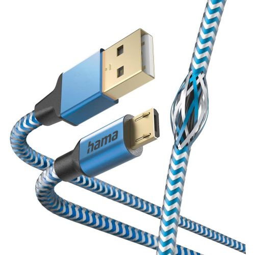 KYAOAYO-Câble Micro-Usb Reflective (Câble De Charge Et Transfert De Données Usb-A 2.0 Mâle Vers Micro-Usb, Fiche Aluminium, Cordon Réflechissant Anti-Torsion, Gaine En Nylon Tressé, 1.5 M) Bleu