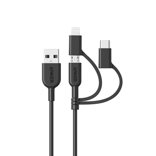 KYAOAYO-Cable Iphone, Powerline Ii Câble 3-En-1 De 90Cm, Cable Usb C/Lightning/Micro Usb Pour Iphone, Ipad, Huawei, Htc, Lg, Samsung Galaxy, Xperia, Android Smartphones, Etc.
