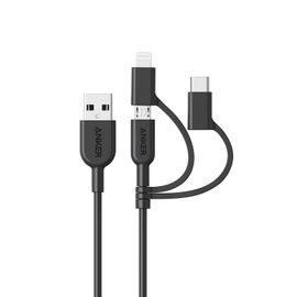KYAOAYO-Cable Iphone, Powerline Ii Câble 3-En-1 De 90Cm, Cable Usb C/Lightning/Micro Usb Pour Iphone, Ipad, Huawei, Htc, Lg, Samsung Galaxy, Xperia, Android Smartphones, Etc.