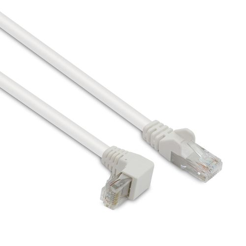 KYAOAYO-395521 Câble Ethernet Coudé 90° Cat 5E Rj45 - Débit 1 Gigabit Connecteur Dorés, Cordon Idéal Pour Reseaux Adsl, Optique Internet Ordinateurs, Gaming, Consoles De Jeux (1,5 Mètres) - Blanc
