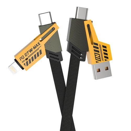 Kyaoayo-4 En 1 Câble Tressé En Métal, Chargeur Combo Lightning/Usb C/Usb A, Câble Multi Usb Universel, Charge Compatible Avec Iphone 15/14/13, Samsung Galaxy A15/S24/S23, 100cm