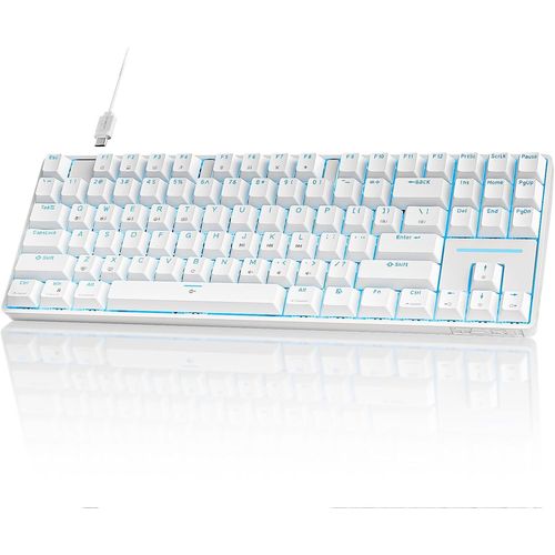 KYAOAYO-Tmkb T87Se Tkl Clavier Gamer Mécanique, Câblé Clavier Avec Interrupteur Marron, Compact 87 Touches, Led, Anti-Ghosting, Disposition Us Layout Pour Pc Windows/Mac Os - Blanc