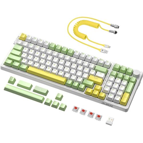 Kyaoayo-Ak992 Clavier De Jeu Mécanique À Échange À Chaud Rvb Éclairé+Câble Usb C Spiralé, 2,4 Ghz/Bt5.0/Usb-C, 99 Touches+1 Bouton De Commande, Pbt Crémeuses, Pour Pc/Win/Mac/Ps4(Interrupteur Rouge)