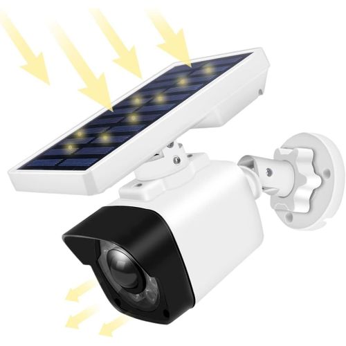 Kyaoayo-Fausse Caméra De Surveillance Avec Lampe Solaire Extérieur, Fausse Wifi Caméra Avec Détection Mouvement, Réverbère Solaire 8 Led Etanche Eclairage Sans Fil 360° Reglable Lumière Solaire, Ip66