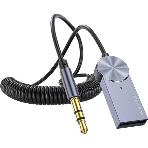 (Gris)R¿¿cepteur Bluetooth V5.0, Adaptateur jack3.5mm AUX Jack et USB Adaptateur Audio sans Fil avec Micro Int¿¿gr¿¿,pour Haut-Parleur Domestique de Voiture Streaming de Musique Audio