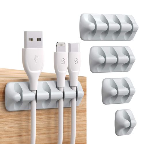 Lot De 5 Clips Cable Organisateur Bureau- Gris- Range Cables Silicone Fixe Cable Adh¿¿Sif Attache-Cable Rangement Cordon De Bureau Pour Cables De Chargeur/Souris/¿¿Couteur/T¿¿L¿¿Phone