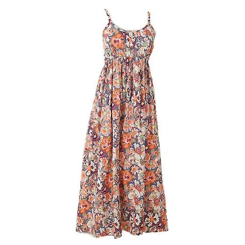 Robe Ample Dos Nu Grande Taille, Robe De Vacances À Bretelles. Robe De Plage Fleurie En Coton