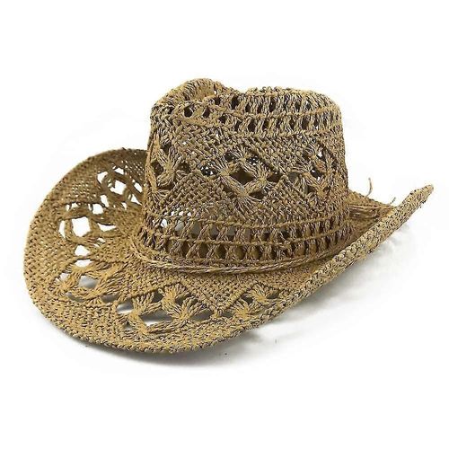 Chapeau De Cowboy Percé Fait Main Pour Femme/Homme, Chapeau De Cowboy À Large Bord, Chapeau De Soleil D'été, De Plage, Réglable