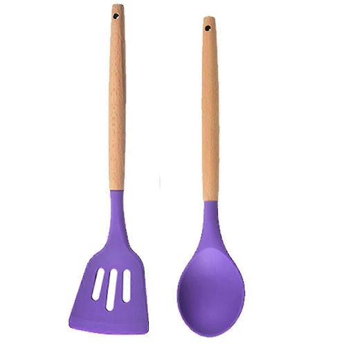 Ensemble D'ustensiles De Cuisine 2 Pièces En Silicone Avec Manche En Bois Et Haute Résistance À La Chaleur