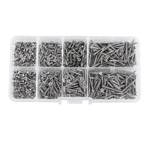 Kit de vis M2, 800 pièces, vis à tête plate en acier au carbone nickelé, vis autotaraudeuses, assortiment de fixations pour le travail du bois, avec boîte