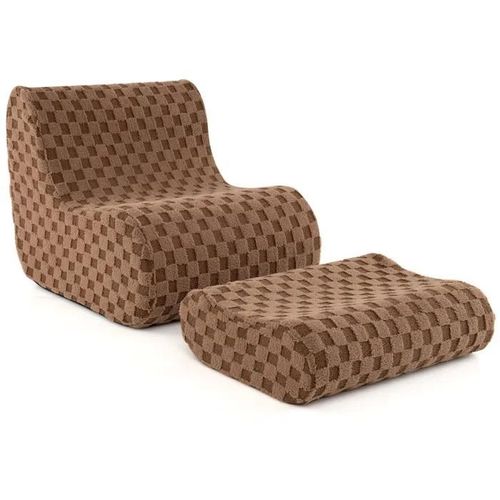 Costway Canapé Pouf De Relaxtion D'appoint En Velours Avec Repose-Pieds, Éponge À Haute Élasticité,Housse Lavable En Machine Marron