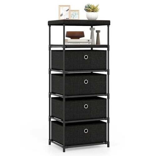 Costway Commode 4 Tiroirs En Tissu Avec Plateau En Bois Et Structure En Métal,Pour Salon, Bureau, Couloir Et Entrée 40x30x99,5 Cm
