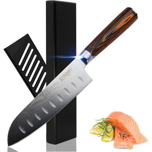 Ershi-Couteau Santoku 18cm, Couteau De Cuisine Professionnel, Acier Inoxydable À Haute Teneur En Carbone, Lame Ultra-Tranchante Et[2128]