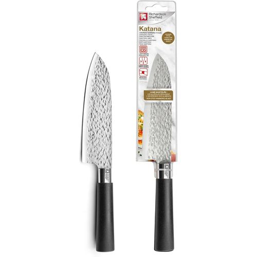 Ershi-- Couteau Santoku - Katana - Acier Inoxydable 13 C, Finition Satinée - Lame 17.5 Cm - Noir[960]